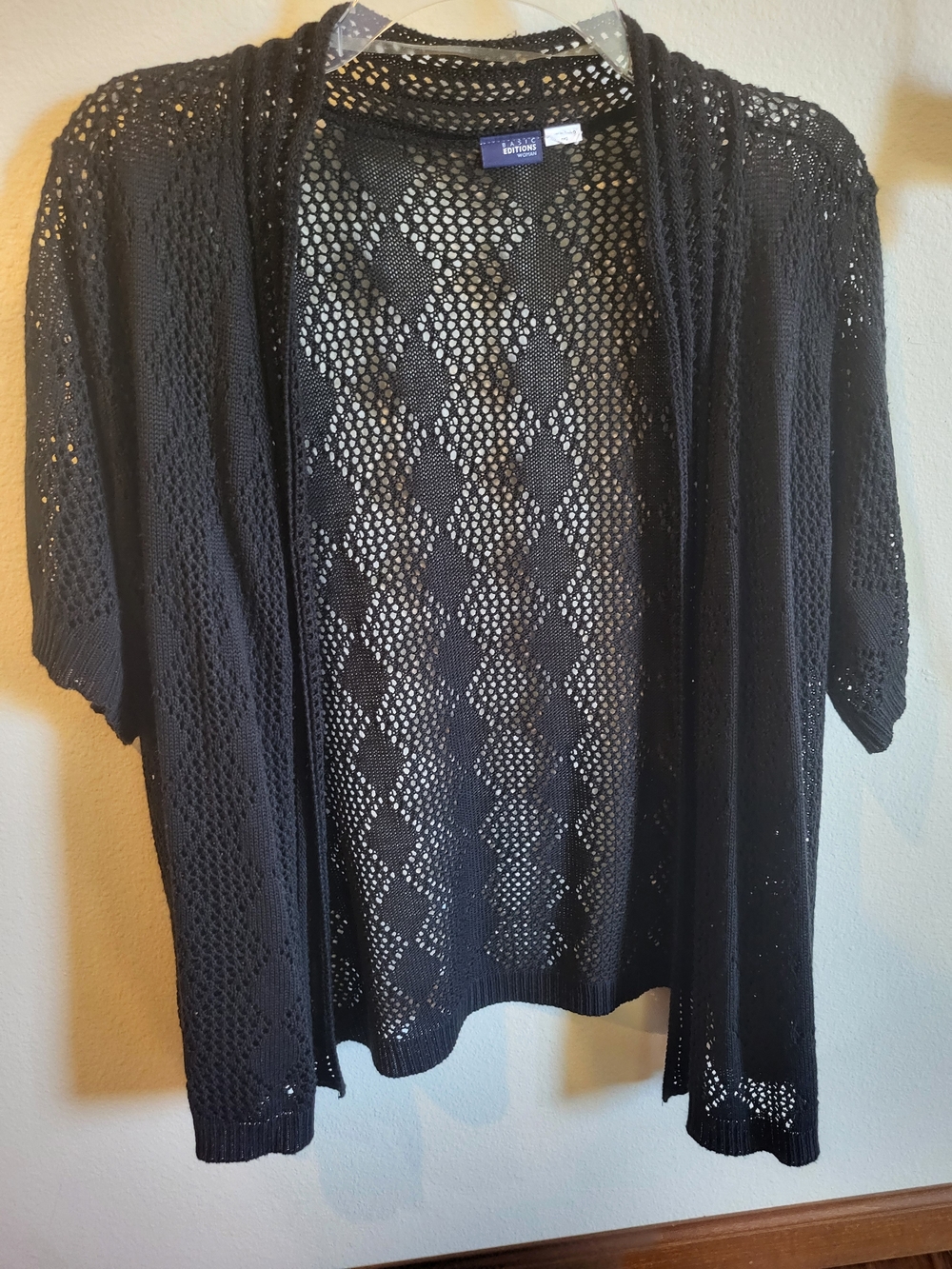 Basic Editions Black Open-Knit Short-Sleeve Cardigan